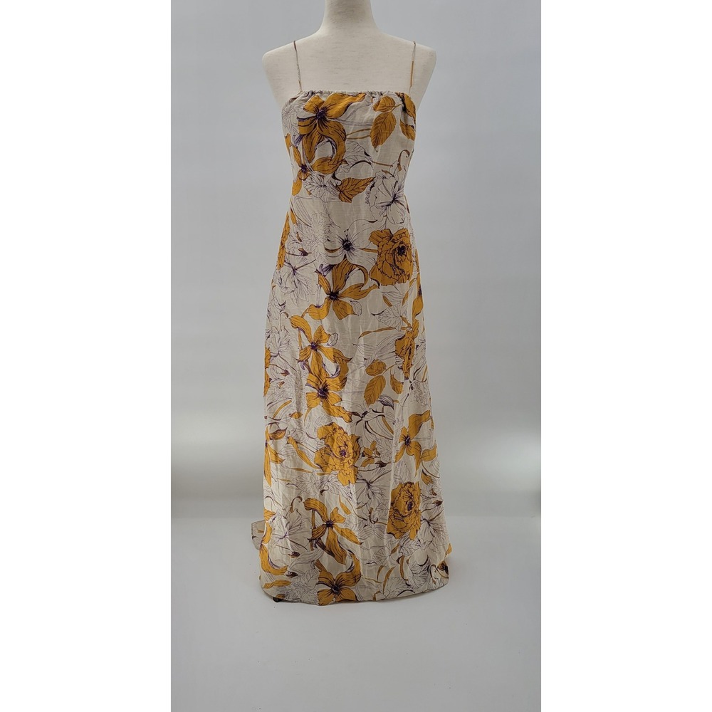 Banana Republic Floral Maxi Dress M Cotton Gold Corset Back Over Fabric